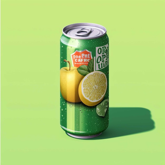 Lemon soda can isolated on green background 3D illustration