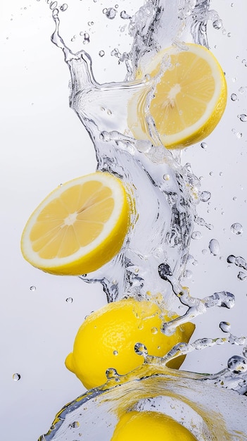 Lemon splashes of water on a white background