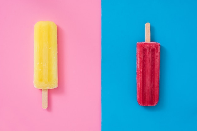 Lemon and strawberry popsicle