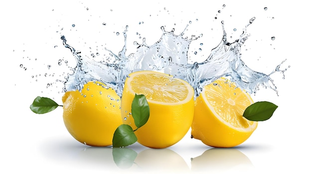 Lemon in a tangy splash isolated on white background illustration