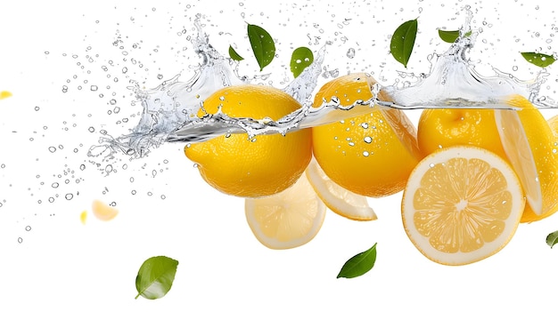 Lemon in a tangy splash isolated on white background illustration