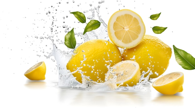 Lemon in a tangy splash isolated on white background illustration