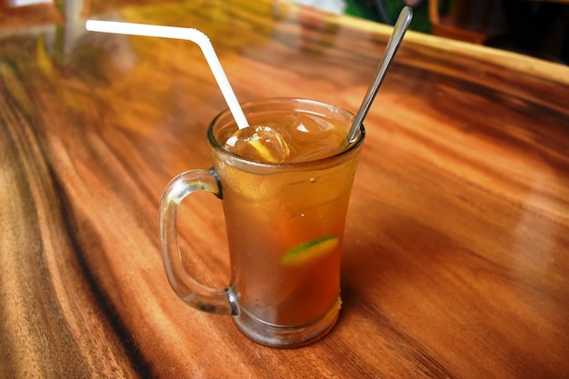 Lemon tea ice in the wood table