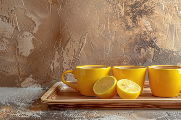 Photo lemon tea tray with copy space