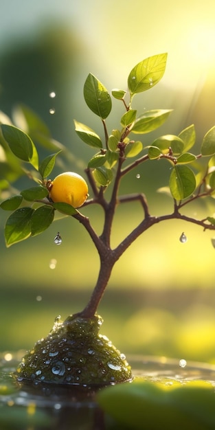 Photo a lemon tree with water droplets on it