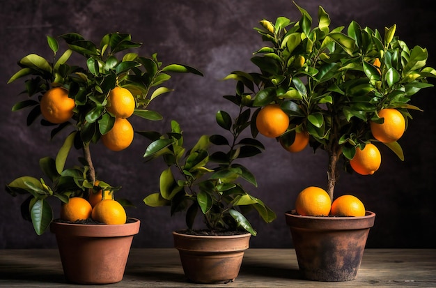 Lemon trees with leaves on them while they grow