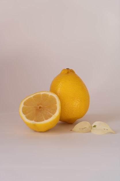 Lemon on a white background with an empty space