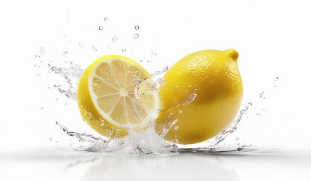 Photo a lemon with a splash of water splashing in the background