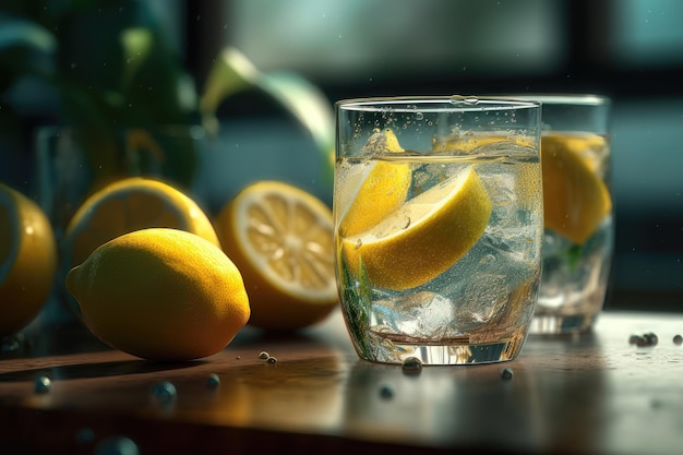 Lemonade on dark background AI generated