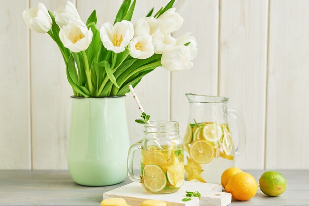 Lemonade and tulip flowers