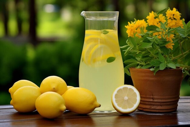 Photo lemonade with lemon in background