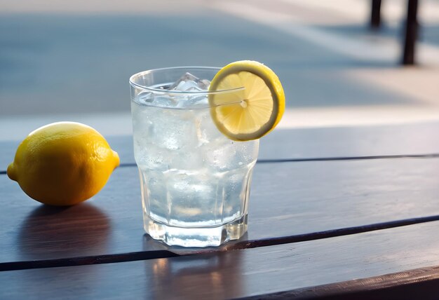 lemonade with lemon on a hot day on the street in the city