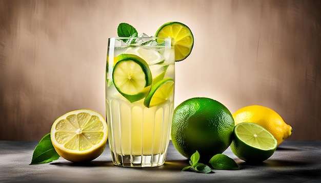 Photo lemonade with lemon and lime