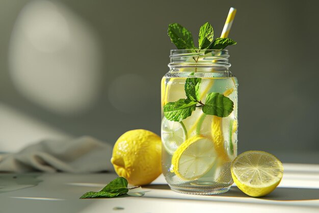 Photo lemonade with mint in a glass jar image