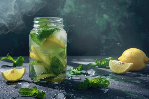 Photo lemonade with mint in a glass jar image