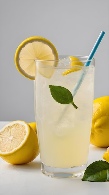 a lemonade with a straw in the middle of it