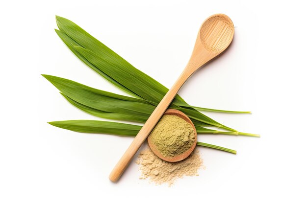 Lemongrass elements on a white background top view flat lay