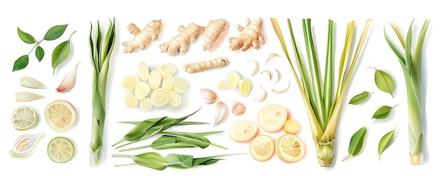 Lemongrass Ginger Garlic and Lemon Illustration