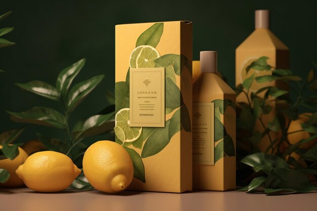 Photo lemonlime cosmetic packaging mockup with citrus theme