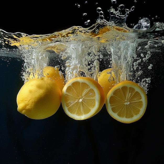 lemons are being splashed with water and lemons