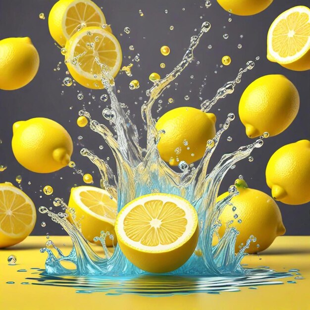 Photo lemons are being sprayed with water and lemons