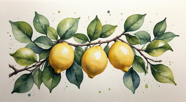 lemons on a branch watercolor watercolor and ink