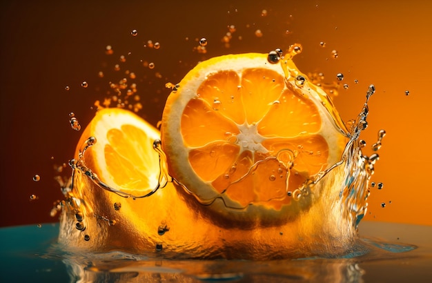 Lemons cut into a slice of orange on a yellow background