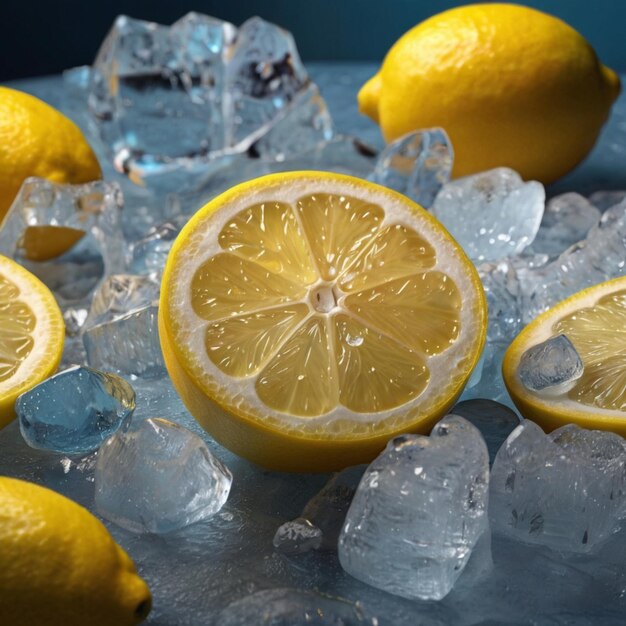 Photo lemons and ice are on a table with ice and ice