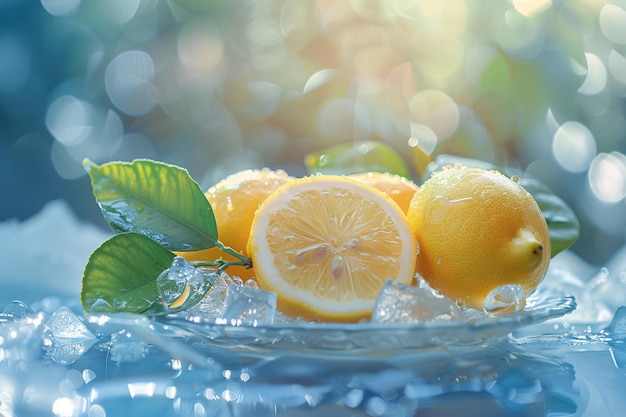 a lemons and ice on a plate