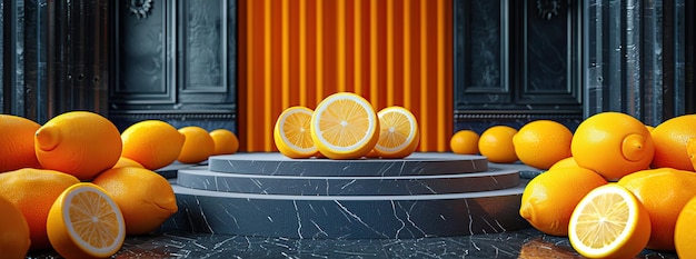 Photo lemons on a marble platform in a classic setting