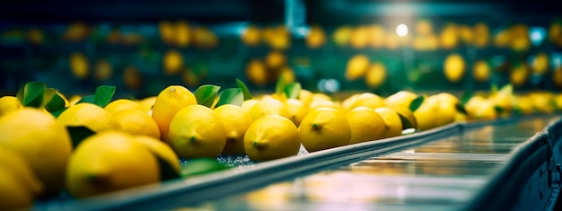 Lemons tape in the food industry products ready for automatic packaging Concept with automated food production Generative AI