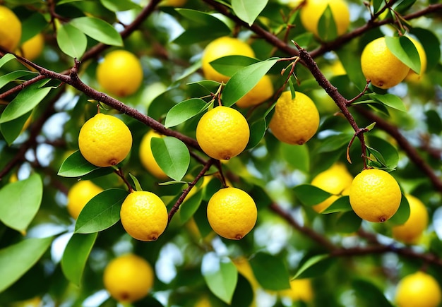 Lemons on tree branches texture Generative AI