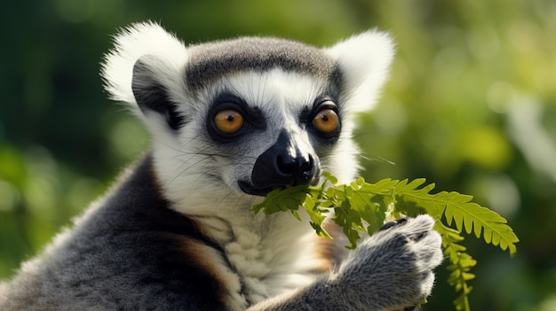 Lemur animal eating food natural image Generative AI