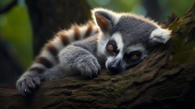 Lemur animal laying down on over tree images Generative AI