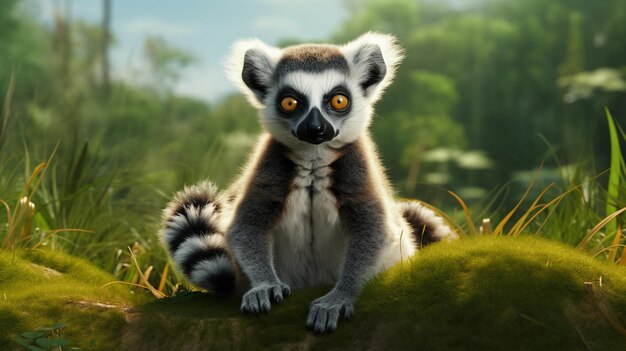 Lemur animal sitting in over grass image Generative AI