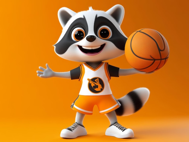 Photo lemur playing basketball on a solid color background cute 3d image