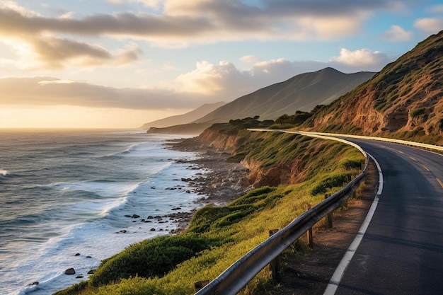 A lengthy coastal road running alongside the ocean providing a breathtaking seascape Generative Ai