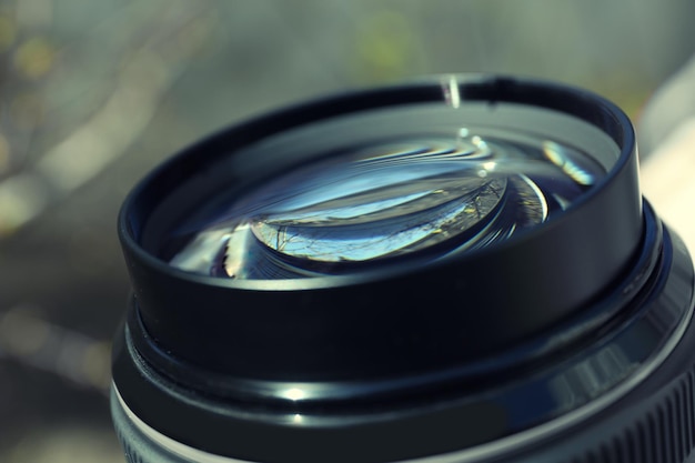 Photo lens of camera closeup