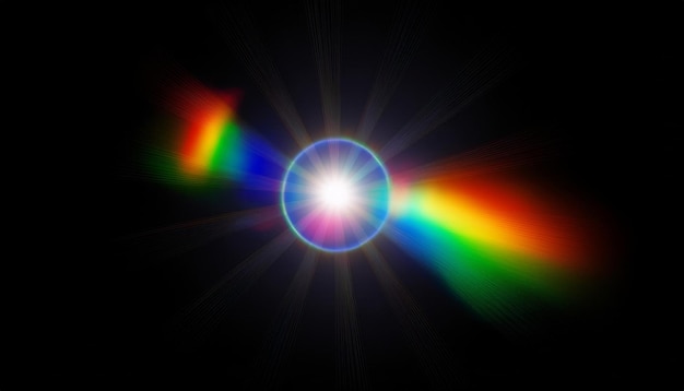 Photo lens flare effect with light on a black background abstract sunburst featuring digital len