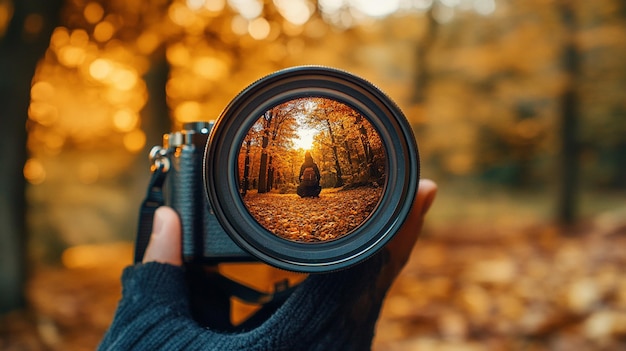 Photo a lens is held up by a hand with a lens that has the sun shining through it