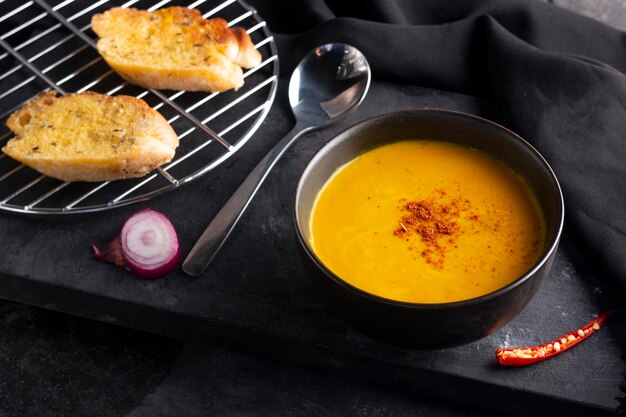 Lentil Soup in a black bowl