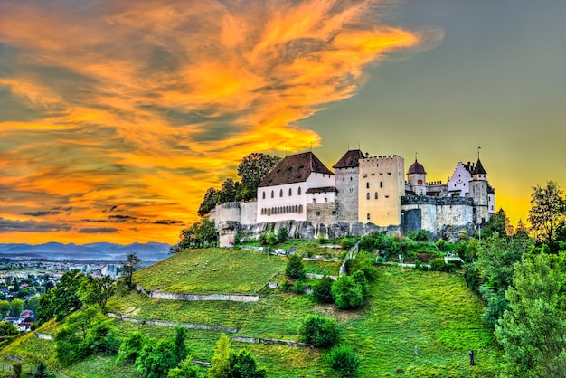 Lenzburg Castle in Switzerland at sunset