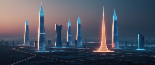 Photo leonardo phoenix futuristic cityscape with glowing towers 6