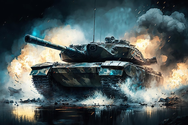 Leopard 2 main battle tank in combat Created with generative AI technology