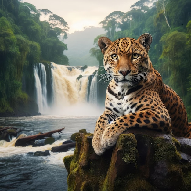 Leopard alone in the river