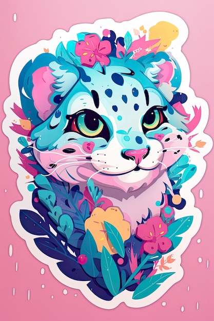 Leopard cartoon design detailed sticker art Generative ai