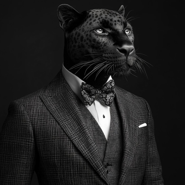 a leopard head with a bow tie and a bow tie