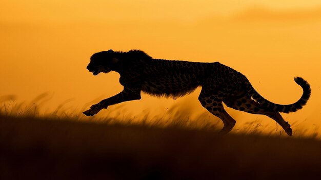 Photo a leopard is running through the grass in the sunset