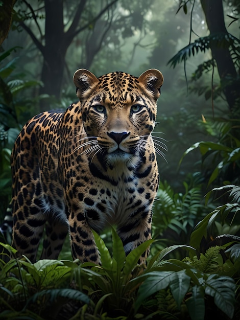 a leopard is standing in the jungle with the forest in the background