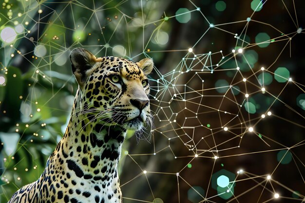 Photo leopard in the network of nature